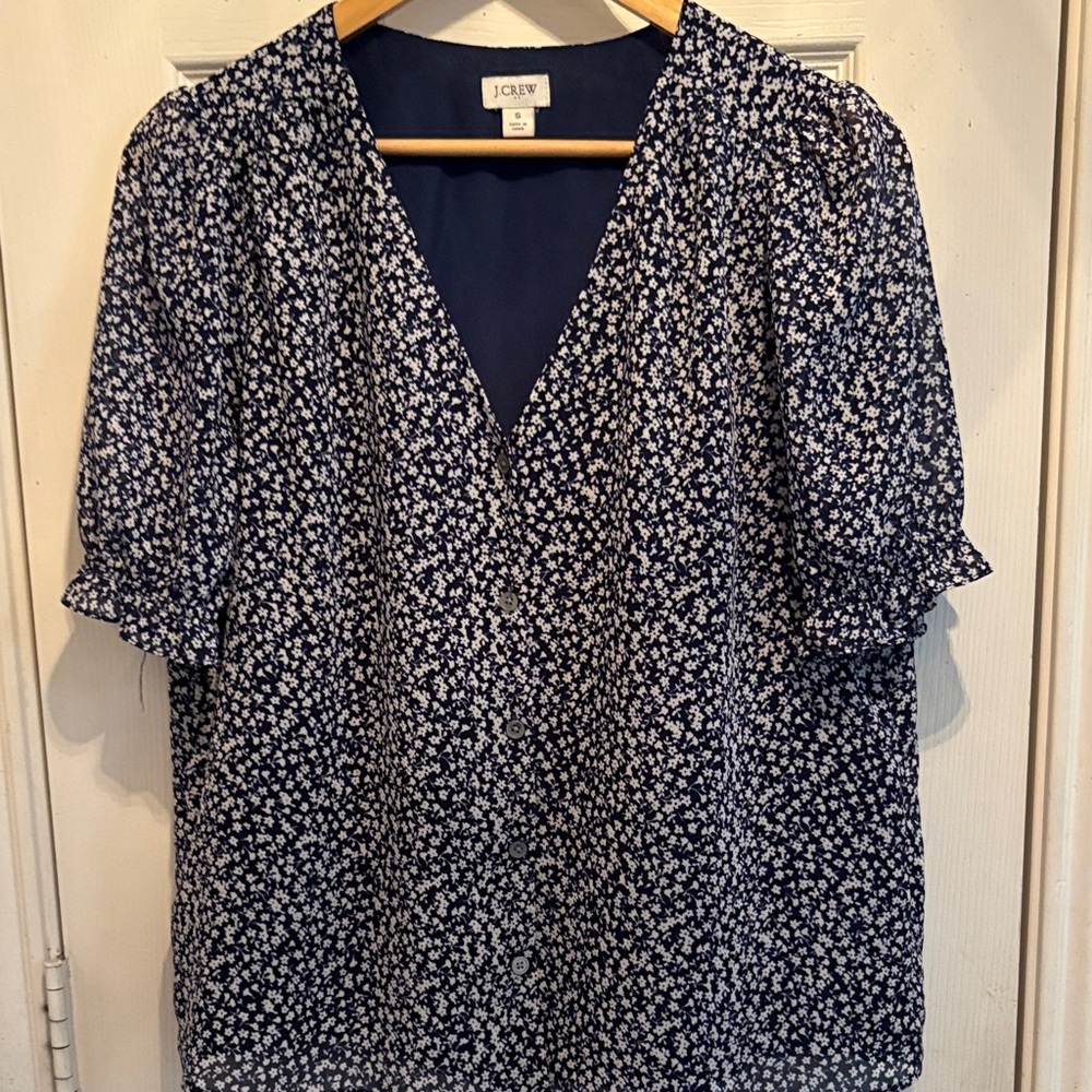 J. Crew Navy and White Floral Blouse